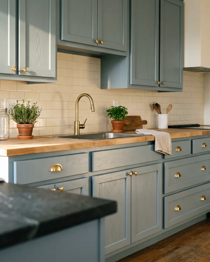A kitchen with new painted doors on the original cabinet boxes